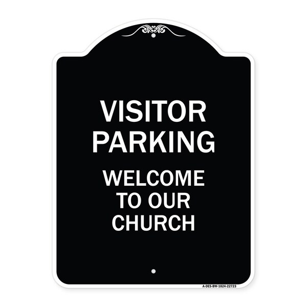 Visitor Parking Welcome to Our Church Heavy-Gauge Aluminum Sign, 24" x 18", BW-1824-22723